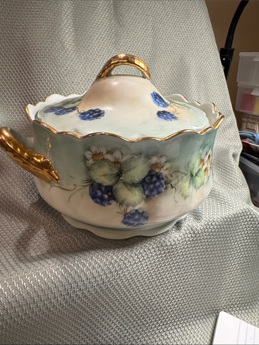 Stunning Vintage Hand Painted Signed “Marla King” Porcelain Covered Dish